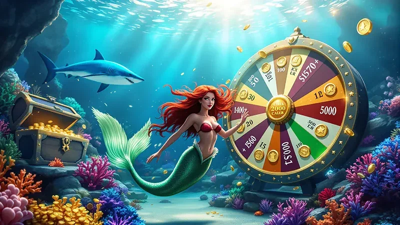 Adegan target ikan dan kendali meriam pada permainan arcade bawah laut